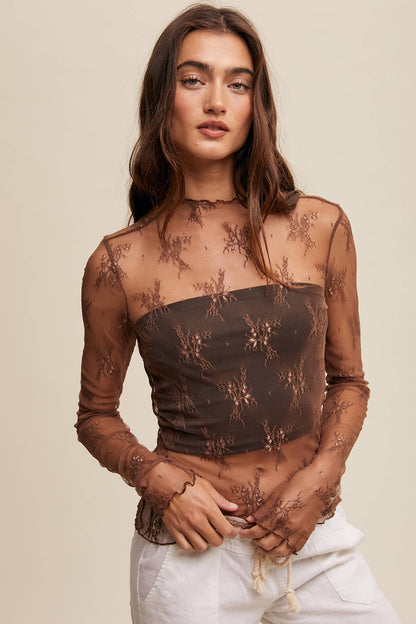 Sheer Lace Long-Sleeve Top