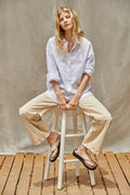 Woven Cotton Button Down Collar Neck Shirt