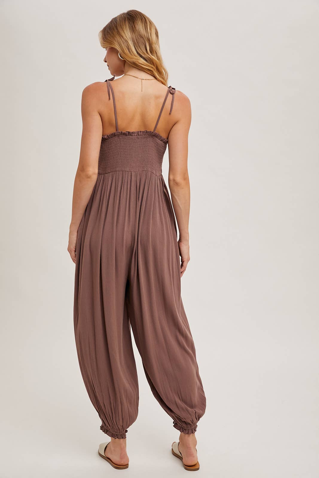Gauze Smocked Front Button Jumpsuit
