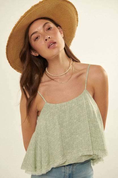 Straight Neck Frayed Ruffle Bodysuit