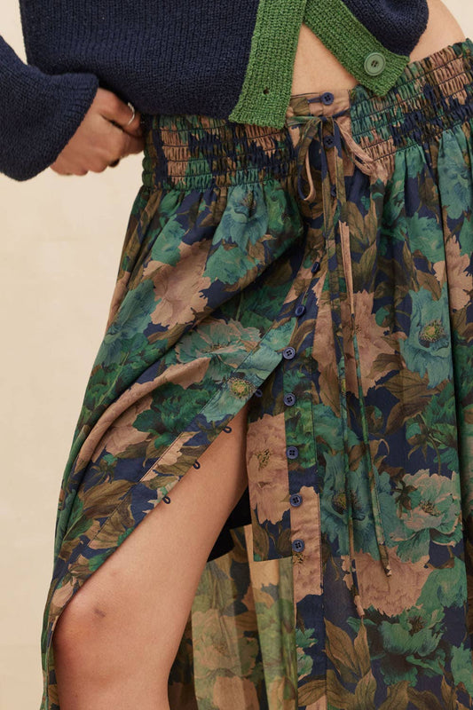 Pretty Floral Button-Front Maxi Skirt
