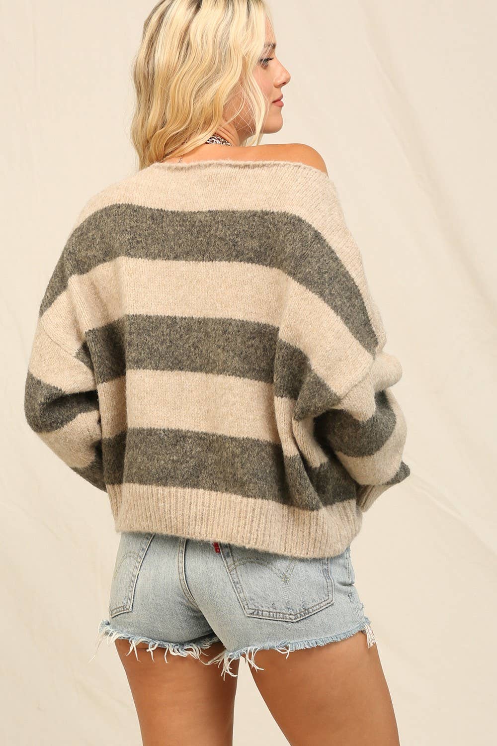 Off The Shoulder Sweater With Stripes