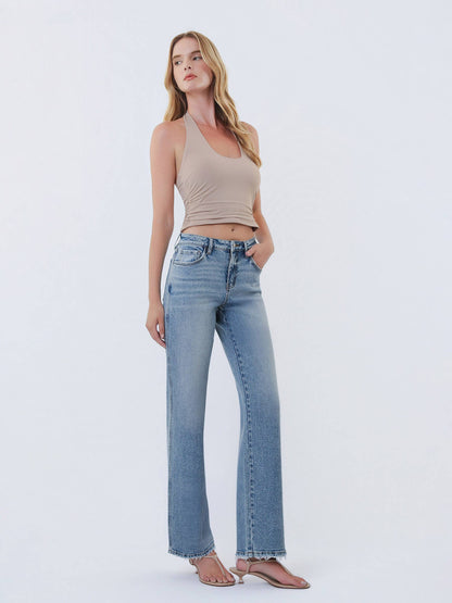 Mid Rise Medium Wash Slim Wide Jeans