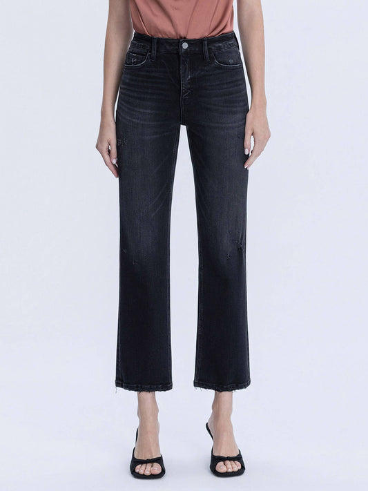 Mid Rise Black Ankle Straight Jeans