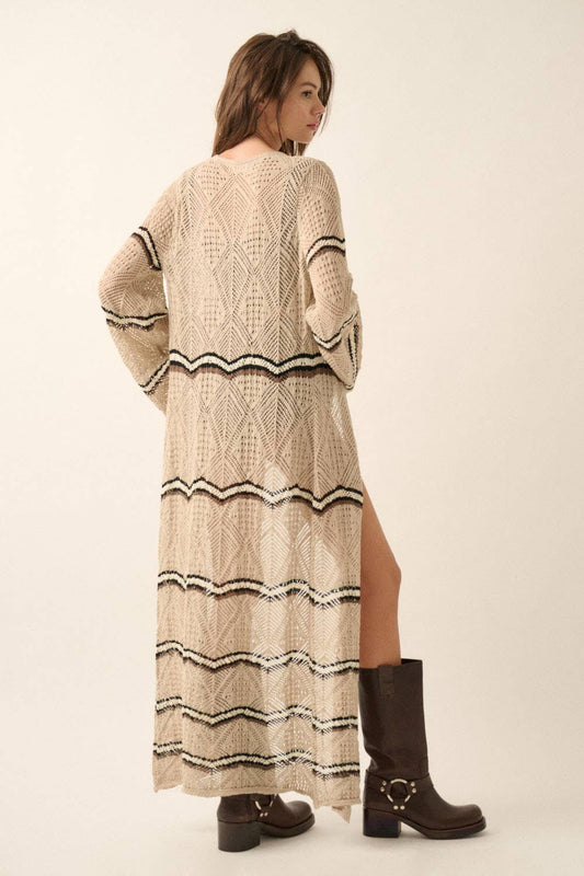Striped Crochet Knit Duster Kimono Cardigan