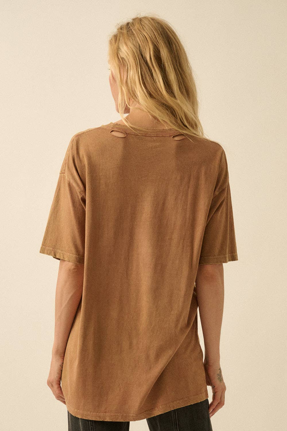Horses and Flowers Distressed Oversize Graphic Tee