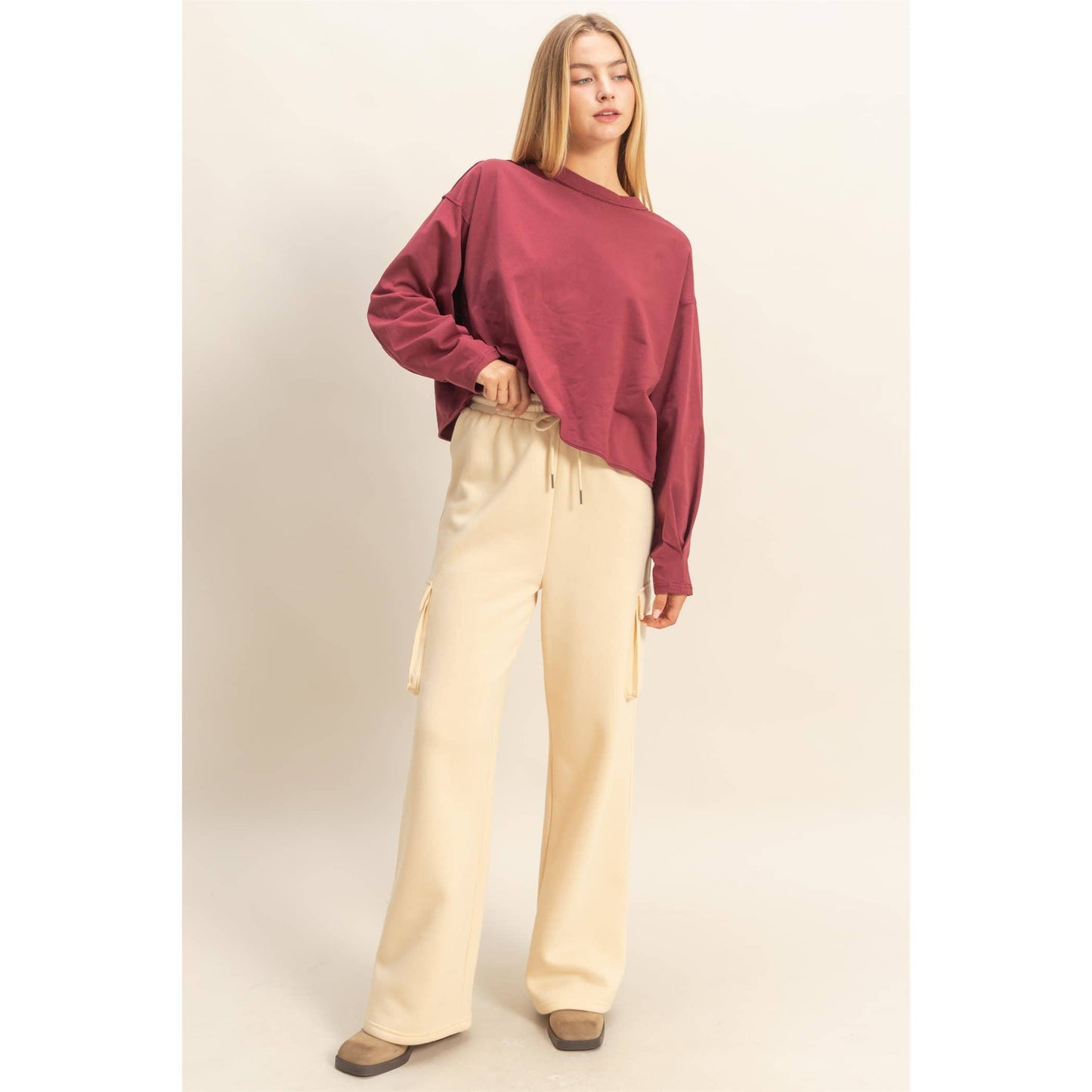 Mineral Washed Casual Long Sleeve Top