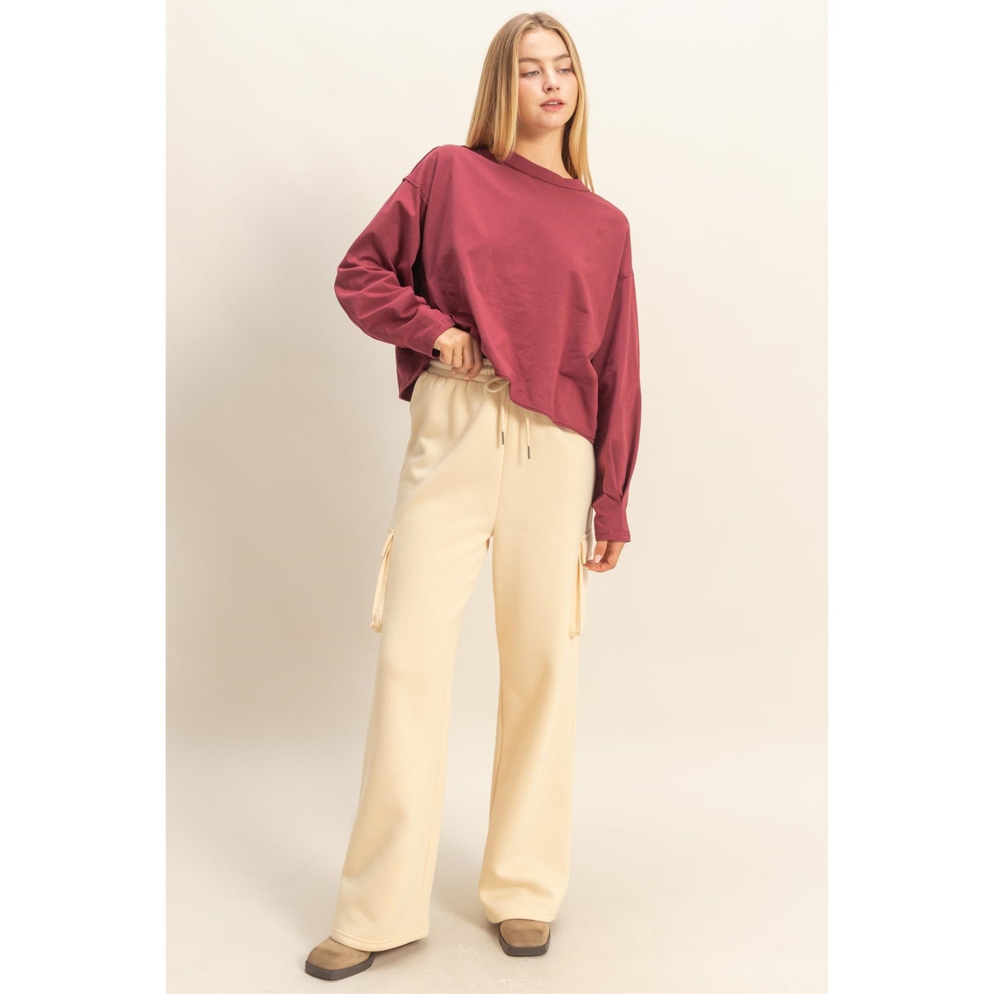 Washed Oversized Long Sleeve Top