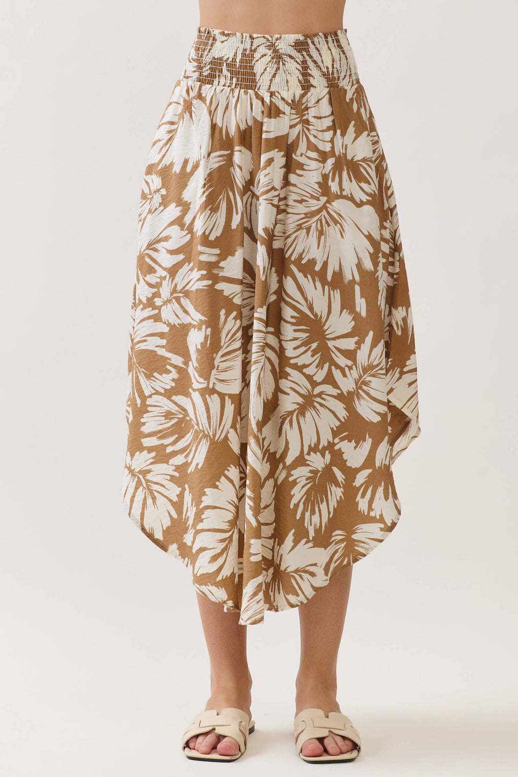 Tropical Smocked Waist Flowy Skirt