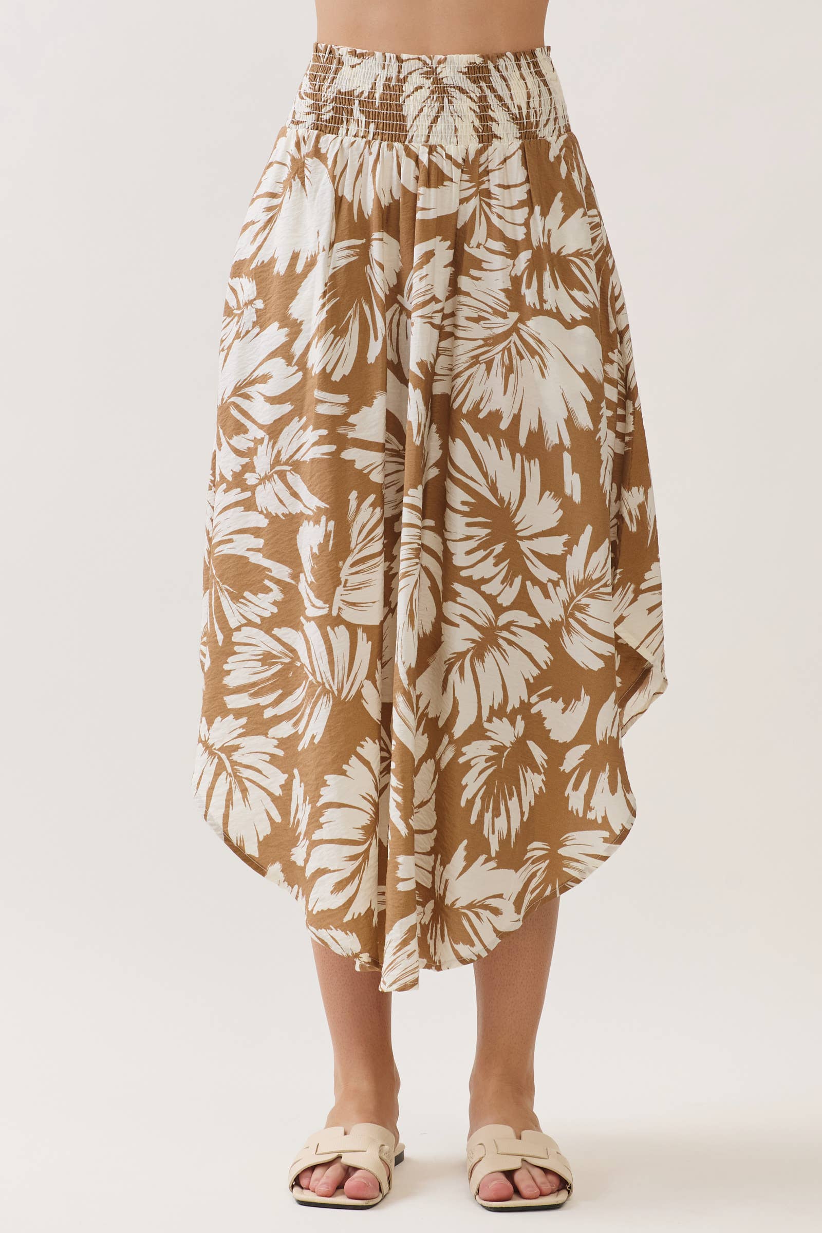 Tropical Smocked Waist Flowy Skirt