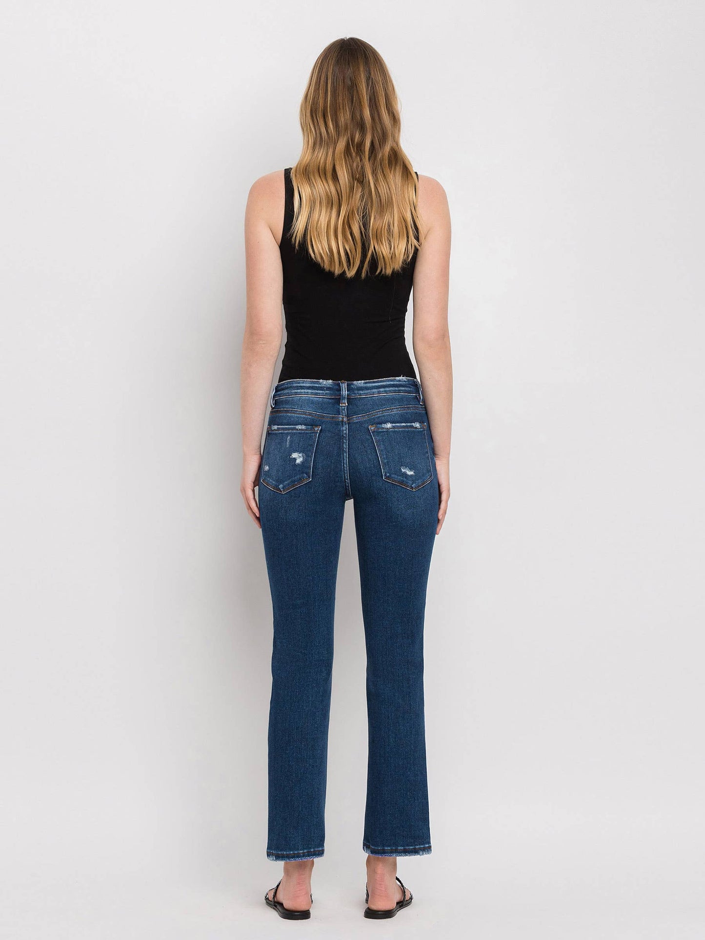 Mid Rise Ankle Slim Straight Jeans