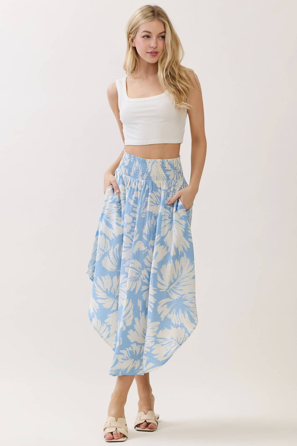Tropical Smocked Waist Flowy Skirt