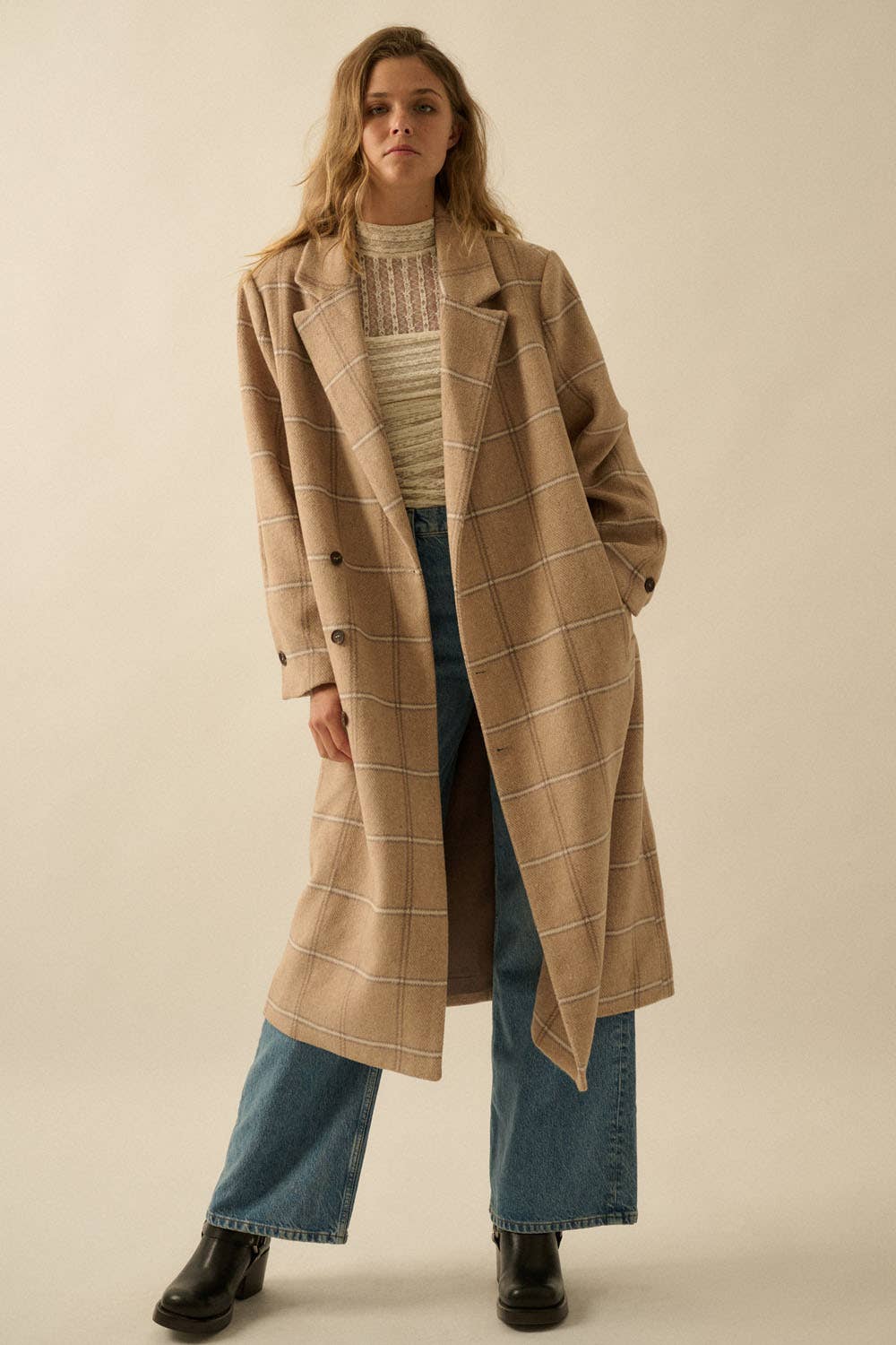 Plaid Herringbone Tweed  Overcoat