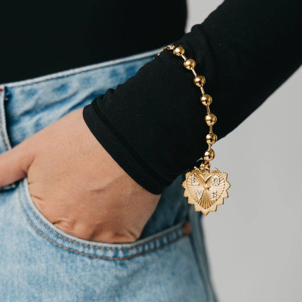 Sunburst Heart Love Beaded Bracelet