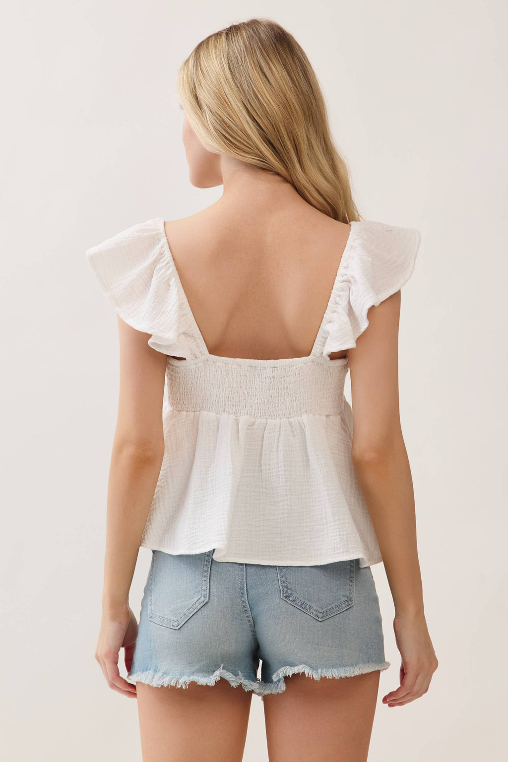 Double Gauze Sleeve Ruffled Babydoll Top