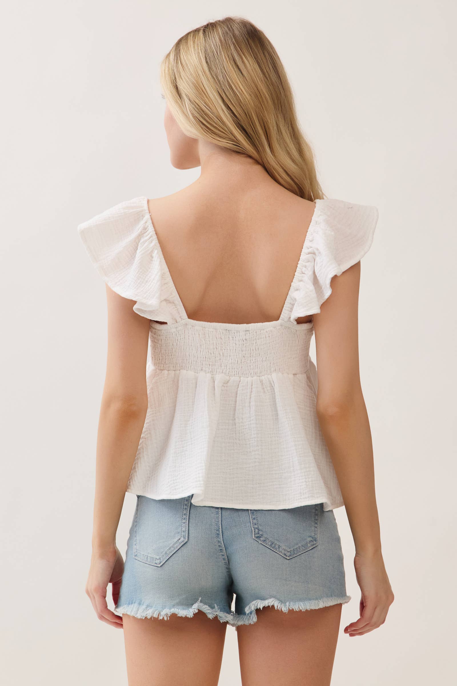 Double Gauze Sleeve Ruffled Babydoll Top