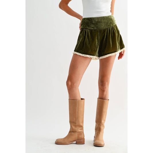 Velvet High Waisted Lace Shorts