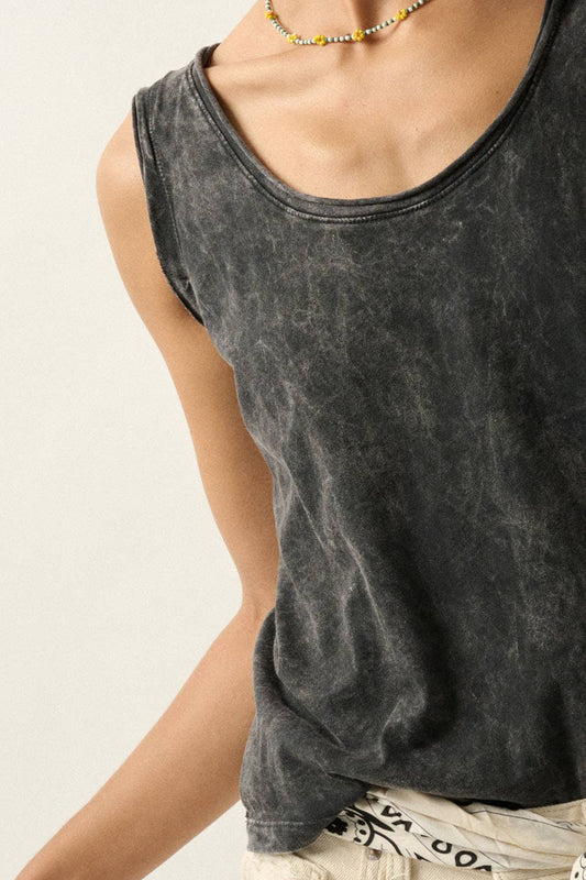Vintage-Wash Raw-Edge Tank Top
