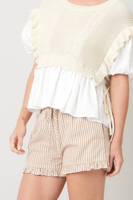 Striped Cotton Ruffle Shorts