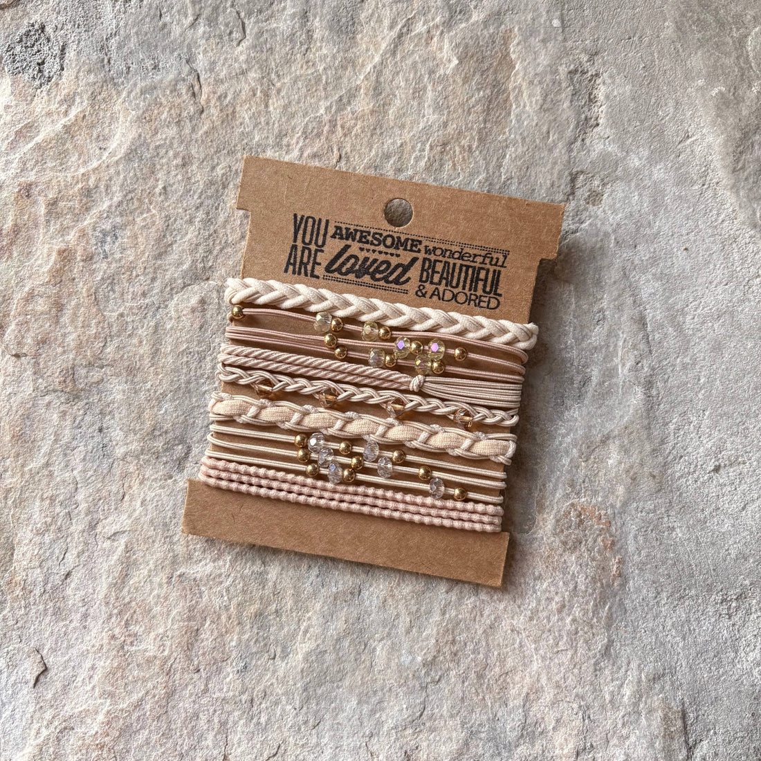 Rhinestone Hair Ties on Kraft Card | Beige