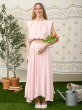 Ballon crop Pleated Midi Skirt Set