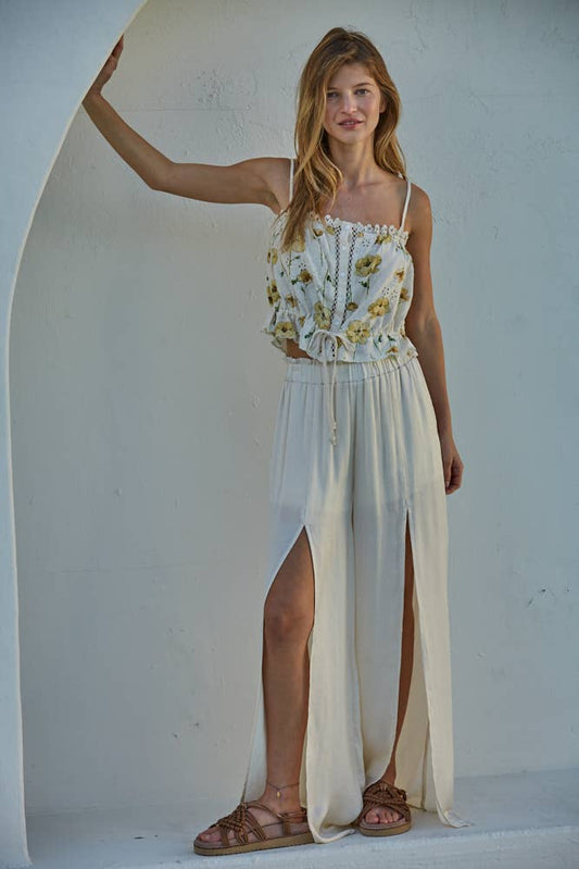 Floral Eyelet Crop Tank Top