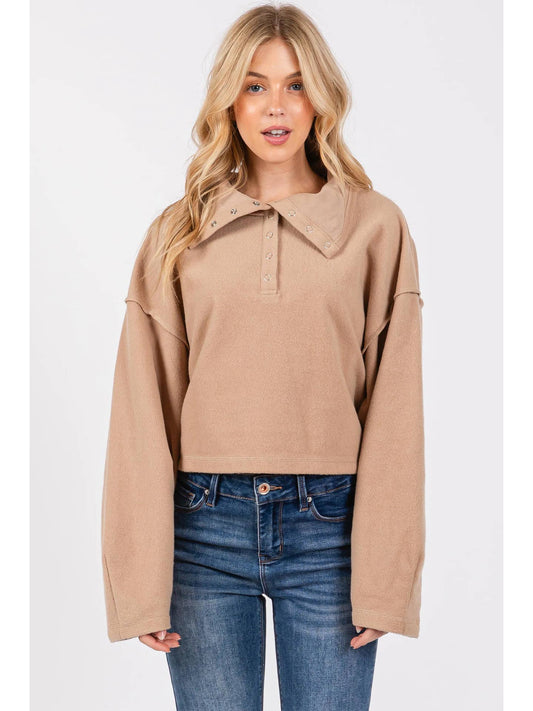 French Terry Snap Front Henley Top