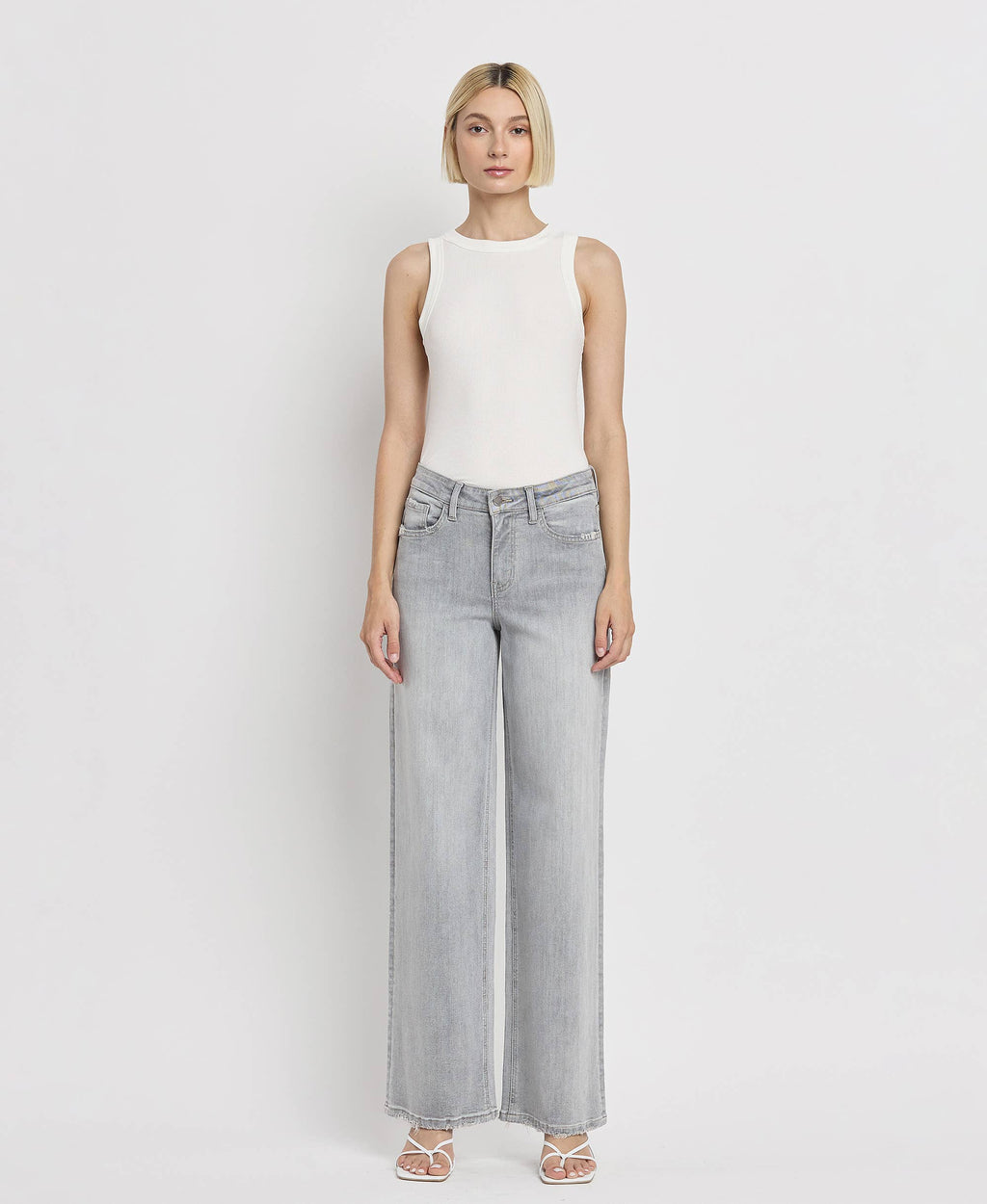 HIGH RISE LIGHT GREY WIDE LEG JEANS
