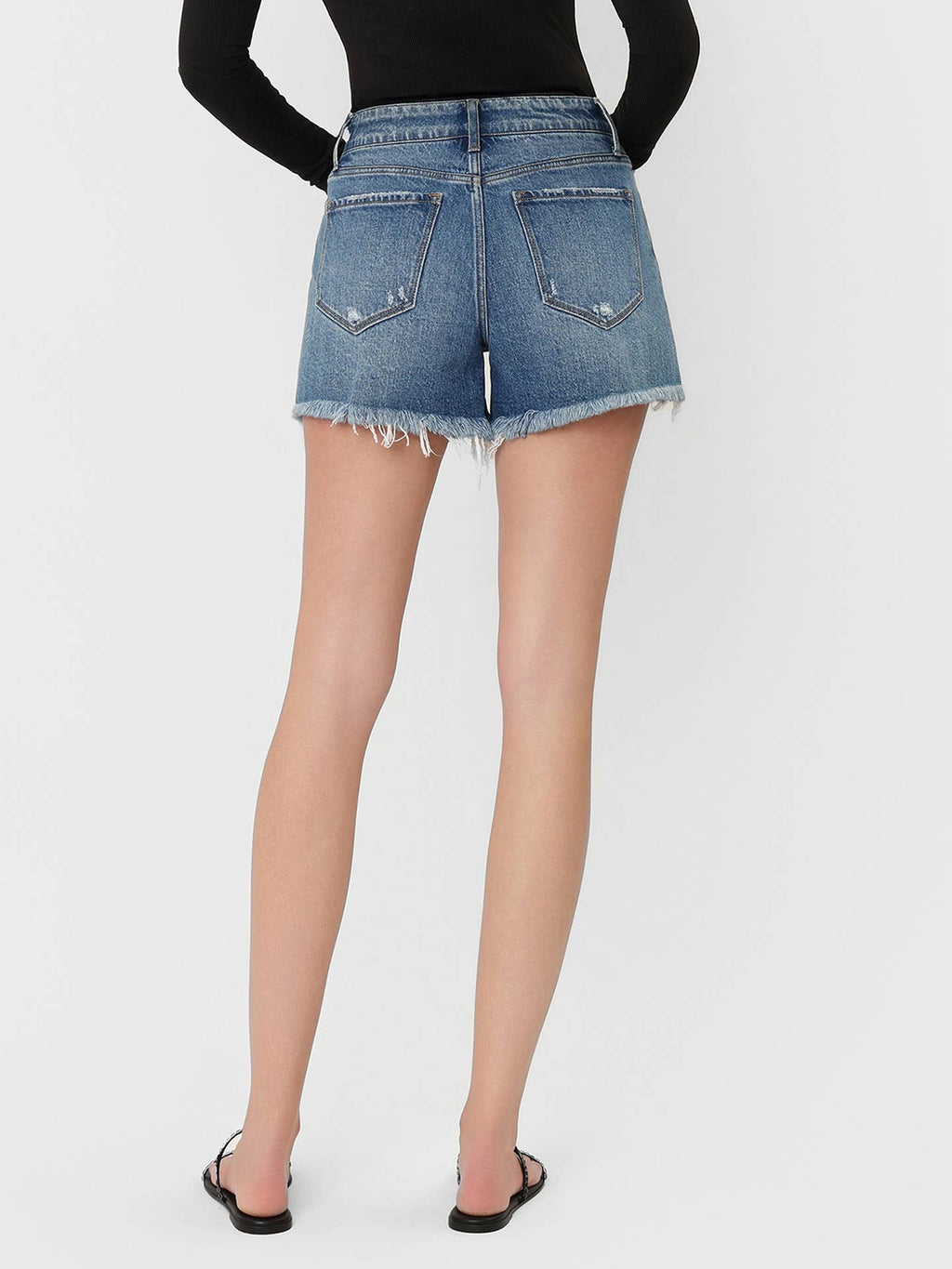 High Rise Frayed Hem A Line Denim Short