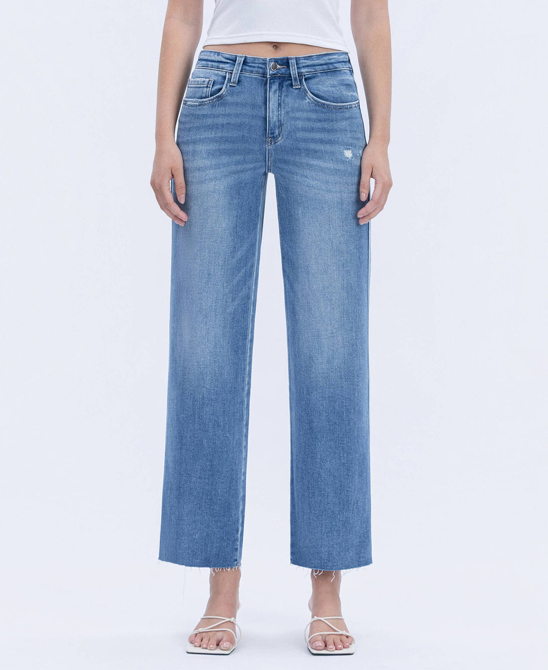High Rise Raw Hem Slim Jeans