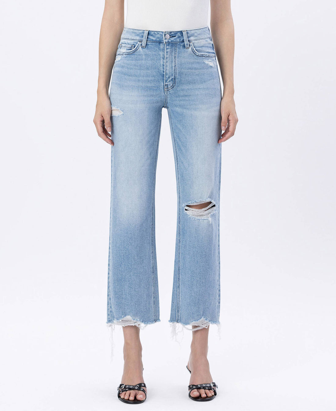 High Rise Distressed Crop Slim Jean
