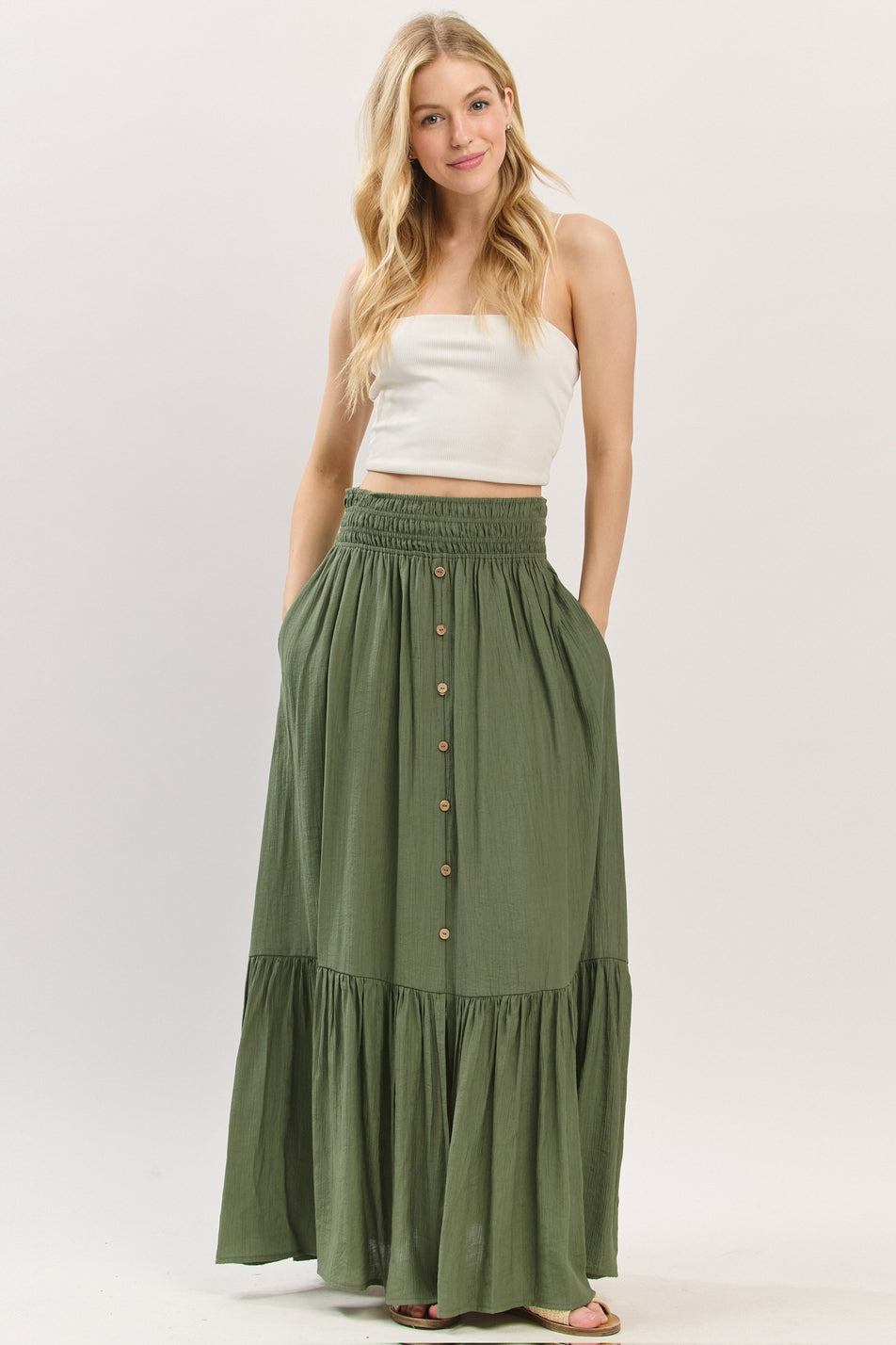 Tiered Center Slit Maxi Skirt