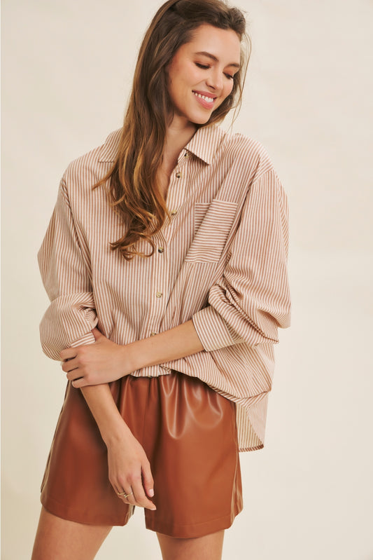 Amelia Pinstripe Button-Down Oversized Shirt
