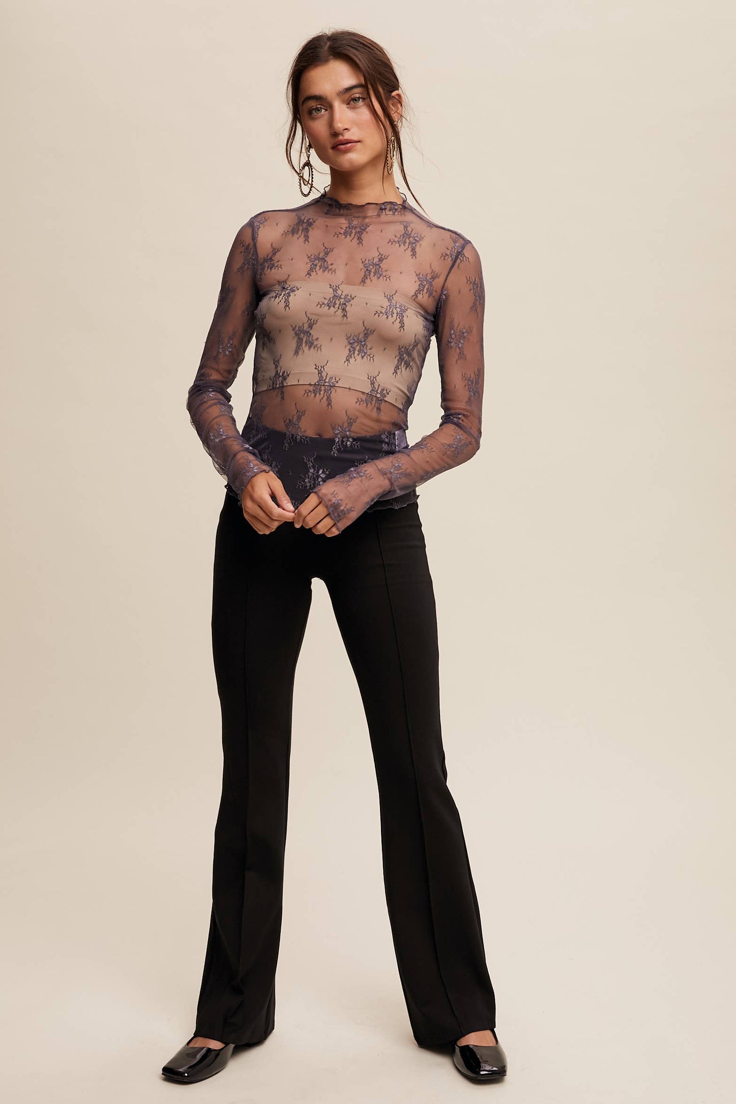 Sheer Lace Long-Sleeve Top