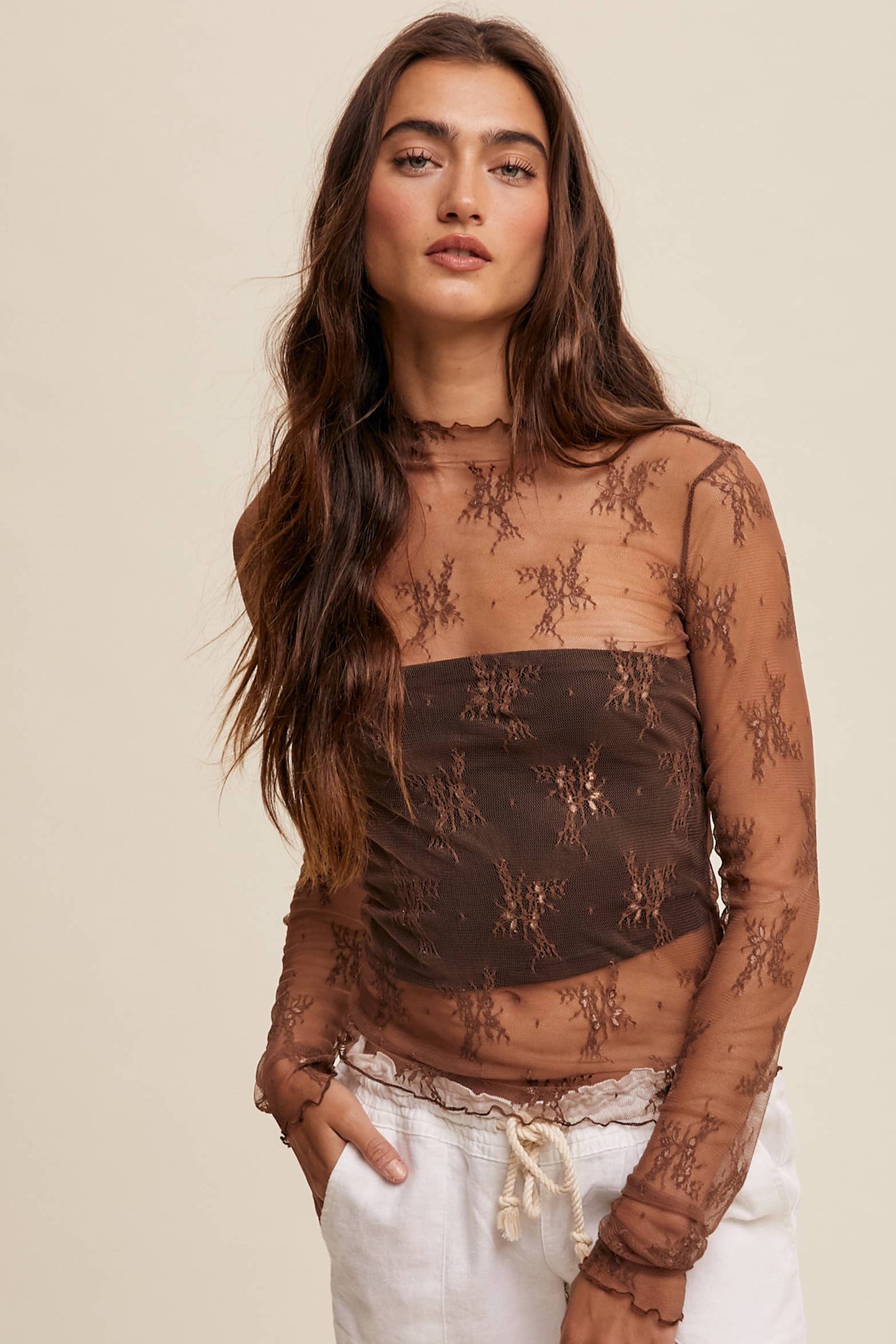 Sheer Lace Long-Sleeve Top