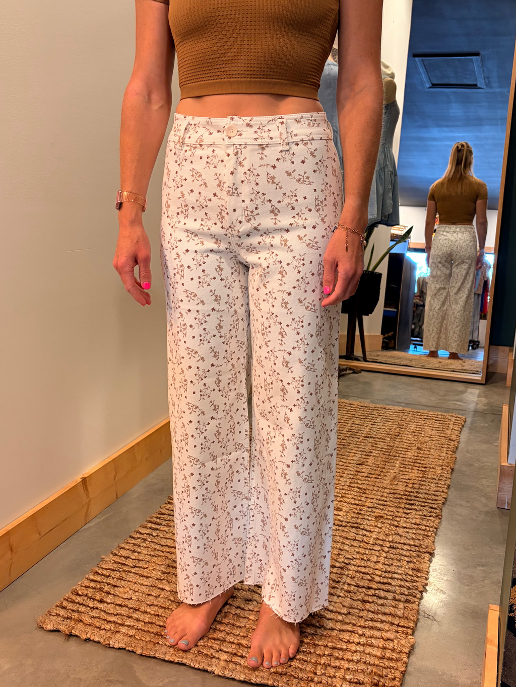 Floral Print Denim Pants