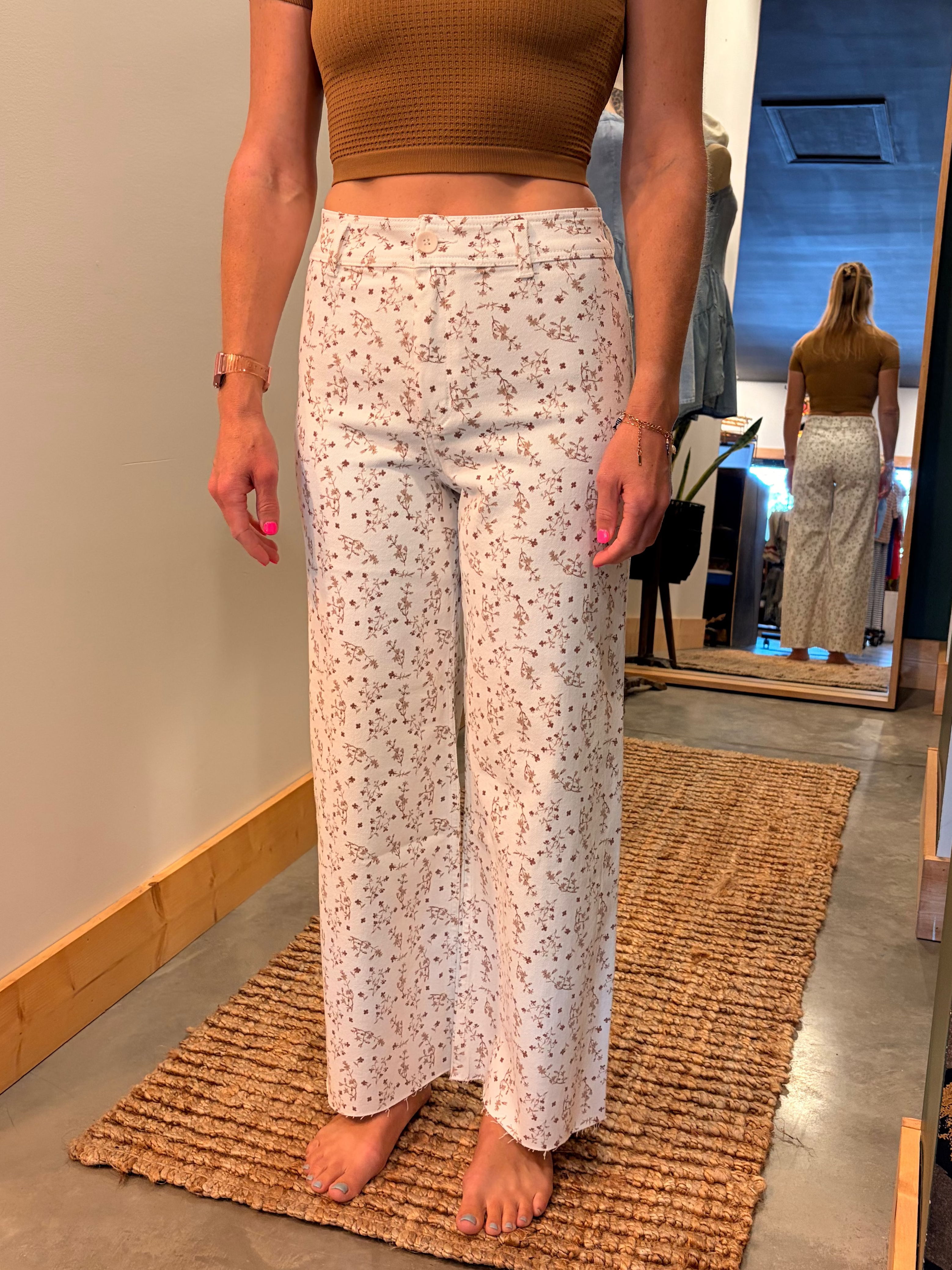 Floral Print Denim Pants
