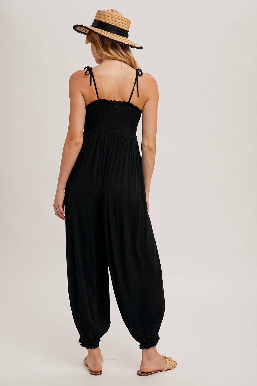 Gauze Smocked Front Button Jumpsuit