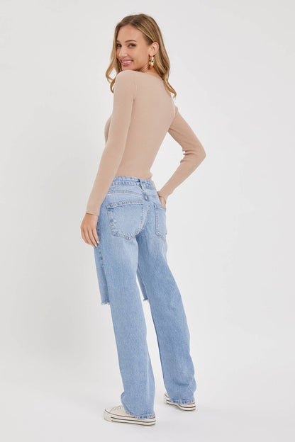 Elouise Ribbed V- Neckline Bodysuit