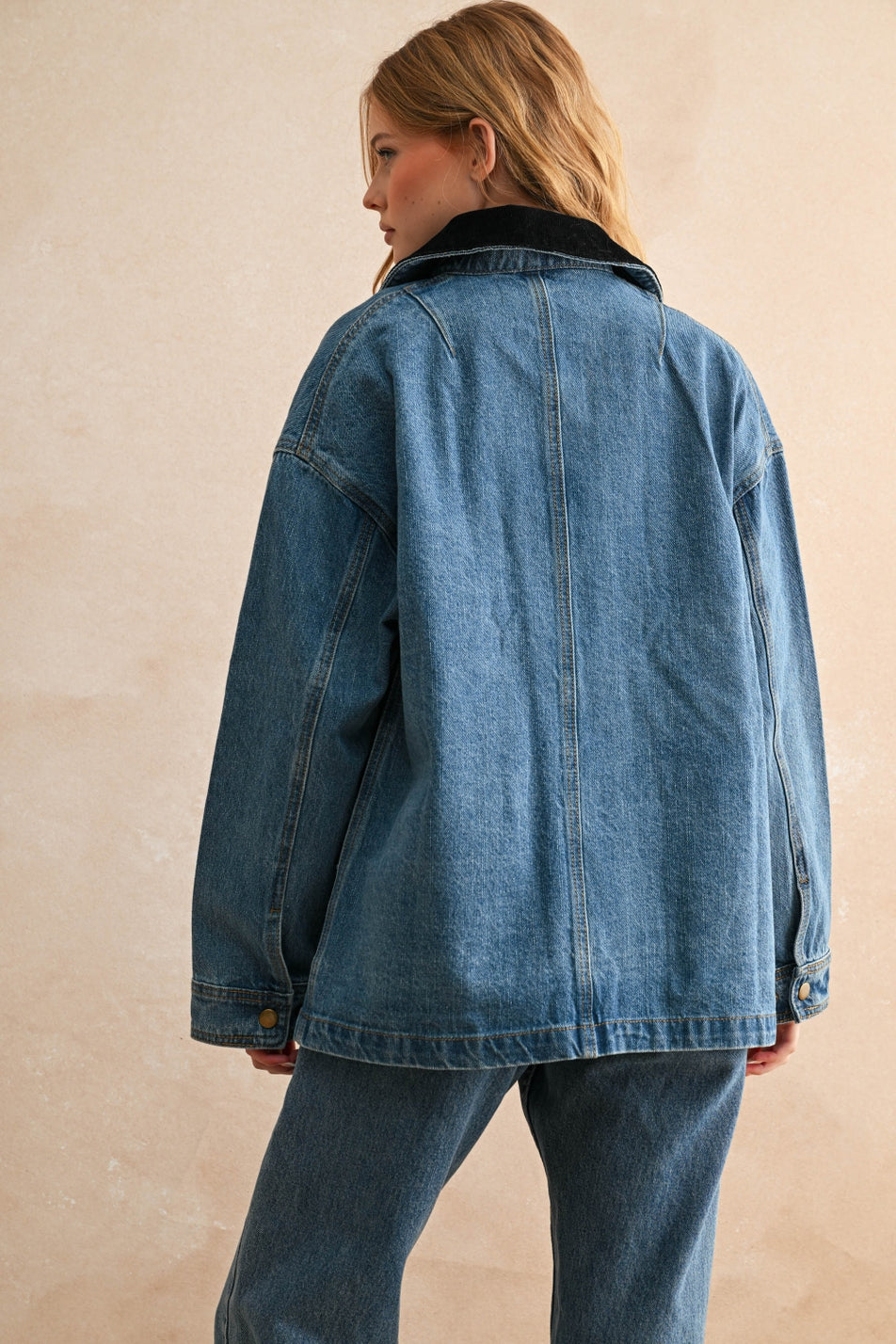 Corduroy Collar Denim Utility Jacket