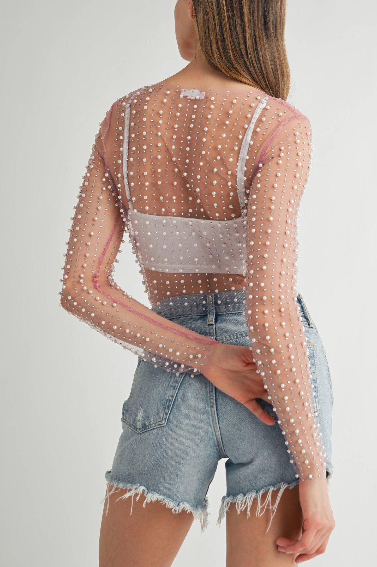 Pearl Mesh Long Sleeve Top