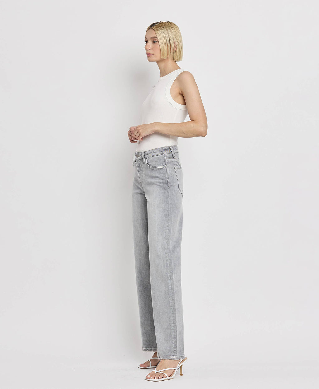 HIGH RISE LIGHT GREY WIDE LEG JEANS