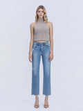 HIGH RISE DISTRESSED DETAIL ANKLE STRAIGHT JEANS