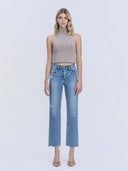 HIGH RISE DISTRESSED DETAIL ANKLE STRAIGHT JEANS