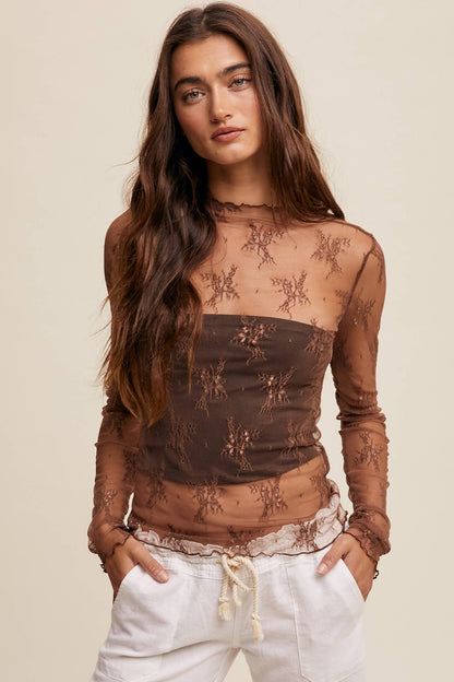 Sheer Lace Long-Sleeve Top