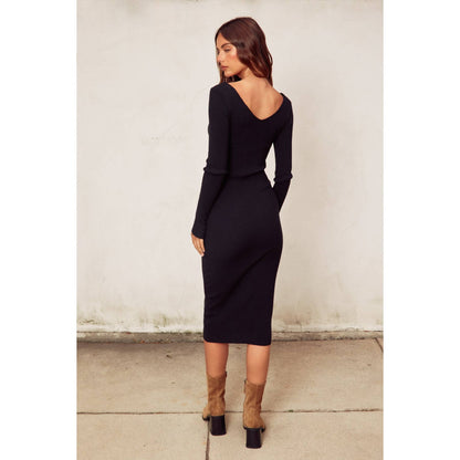 V Neck Slit Midi Sweater Dress