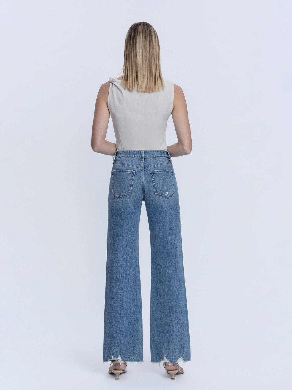 HIGH RISE SLANT SIDE SEAM VINTAGE FLARE JEANS