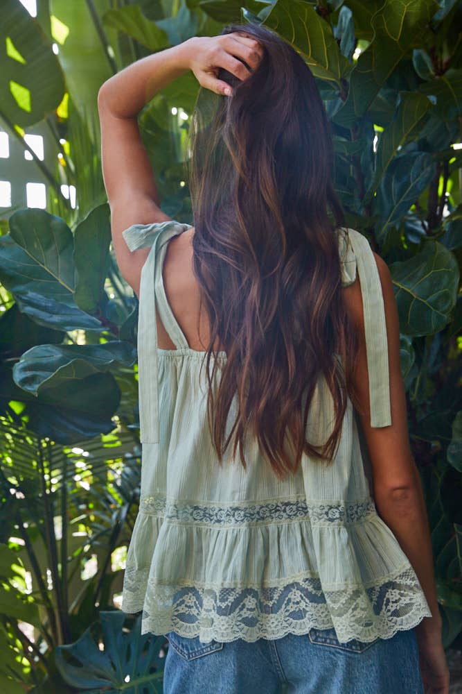 Woven Cotton Sleeveless Spaghetti Tie Straps Top