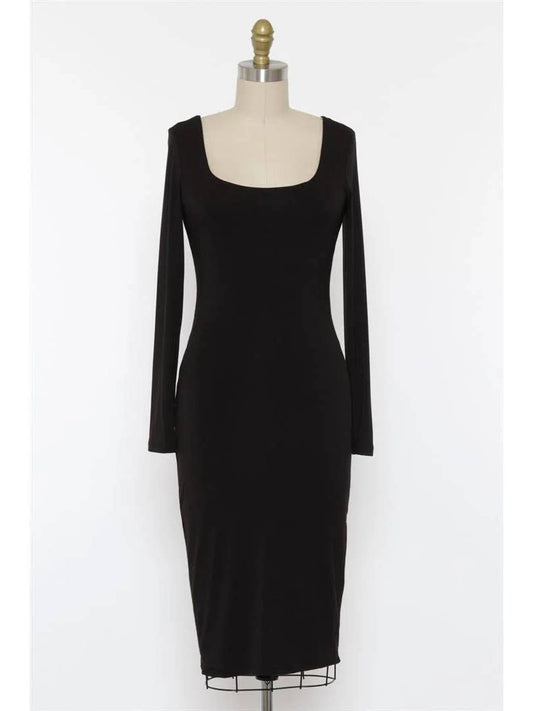 Square Neck Fitted Midi Dress