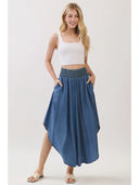 Smocked Waist Tencel Midi Skirt